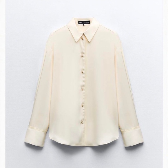 NWT Zara SET Cream Ecru Mixed Organza Satin Effect Blouse Skirt L XL - Picture 9 of 16